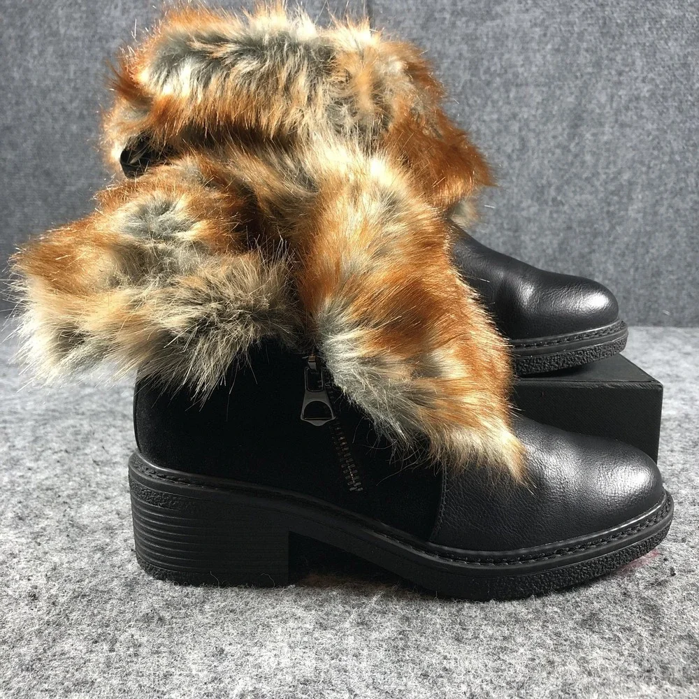 Patrizia by Spring‎ Step Boots Womens Size 6 Black Saige-B Faux Fur Ankle Zip
